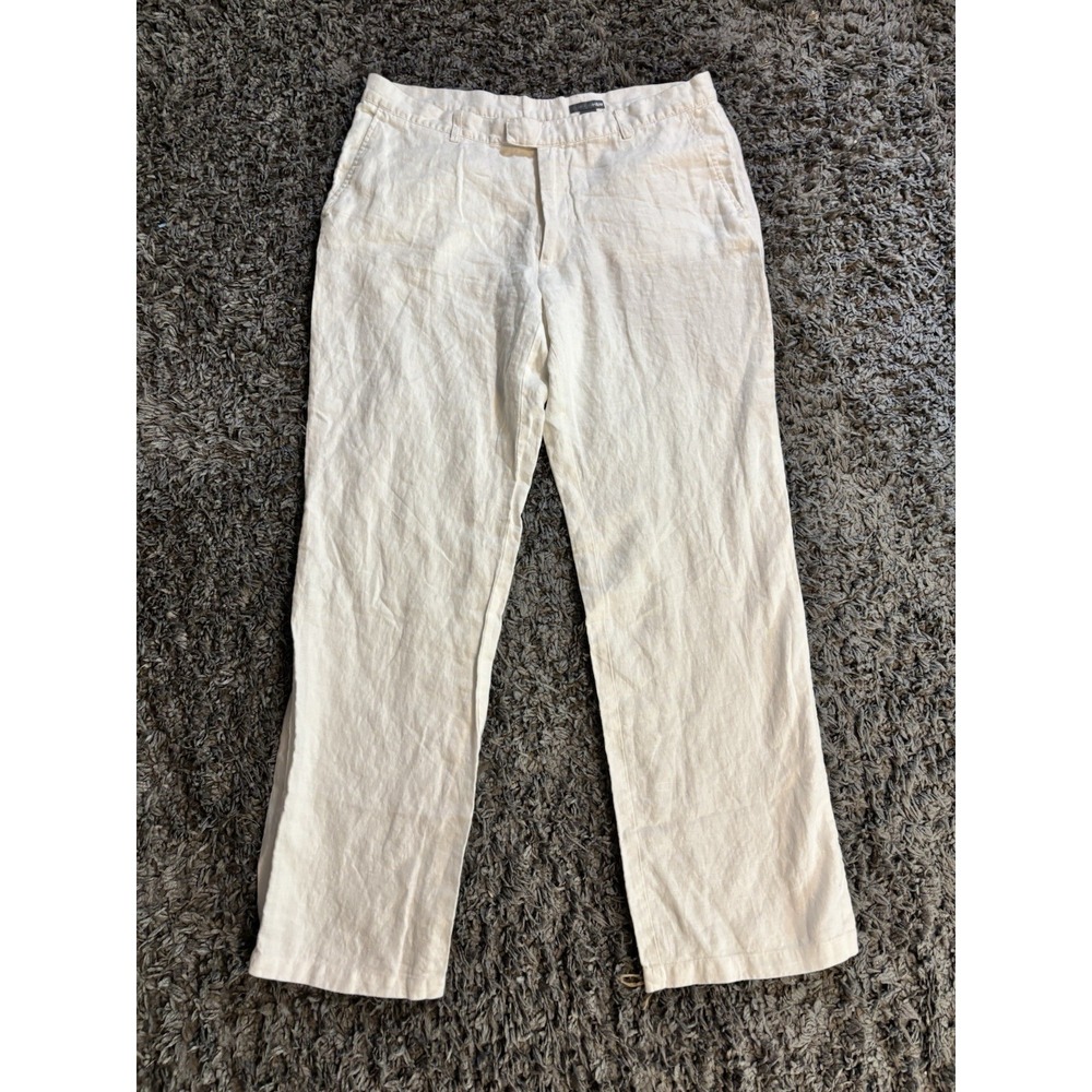 H&M Men's Pants 100% Linen White Beach Resort Sz 35x31  Pockets Comfort